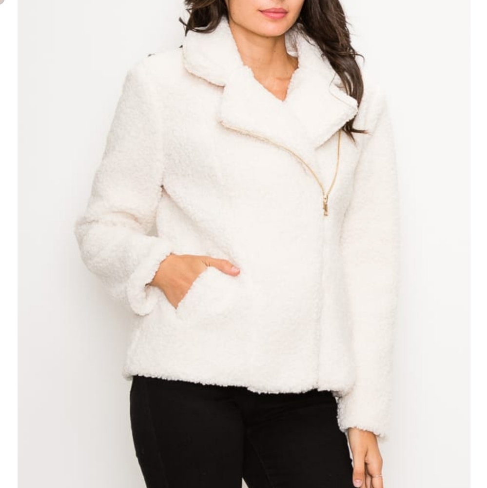 FAUX SHEARLING ZIP-UP JACKET